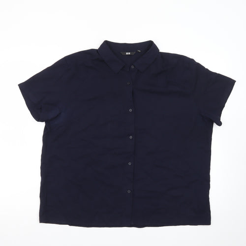 UNIQLO Women’s Navy Blue Short Sleeve Collared Button-Up Shirt L