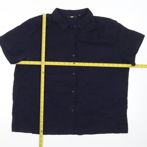 UNIQLO Women’s Navy Blue Short Sleeve Collared Button-Up Shirt L