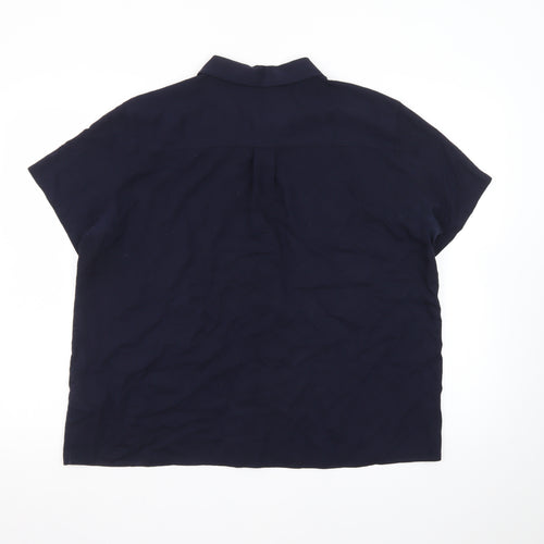 UNIQLO Women’s Navy Blue Short Sleeve Collared Button-Up Shirt L