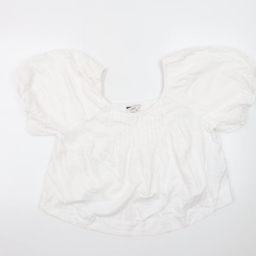 Marks and Spencer Women's White Linen Blend Puff Sleeve Blouse Size 12