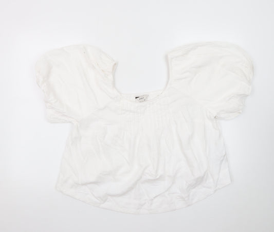 Marks and Spencer Women's White Linen Blend Puff Sleeve Blouse Size 12