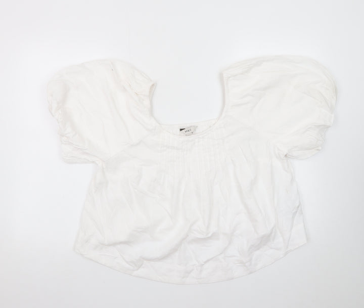 Marks and Spencer Women's White Linen Blend Puff Sleeve Blouse Size 12