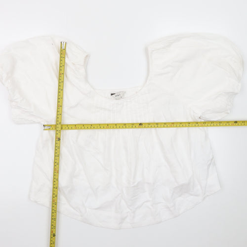 Marks and Spencer Women's White Linen Blend Puff Sleeve Blouse Size 12