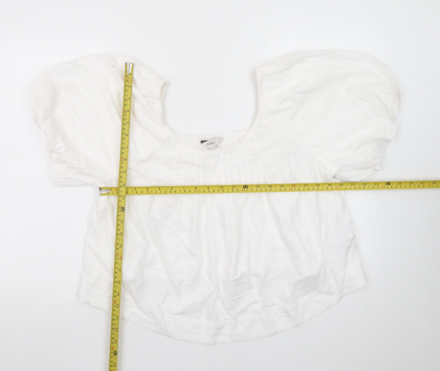 Marks and Spencer Women's White Linen Blend Puff Sleeve Blouse Size 12
