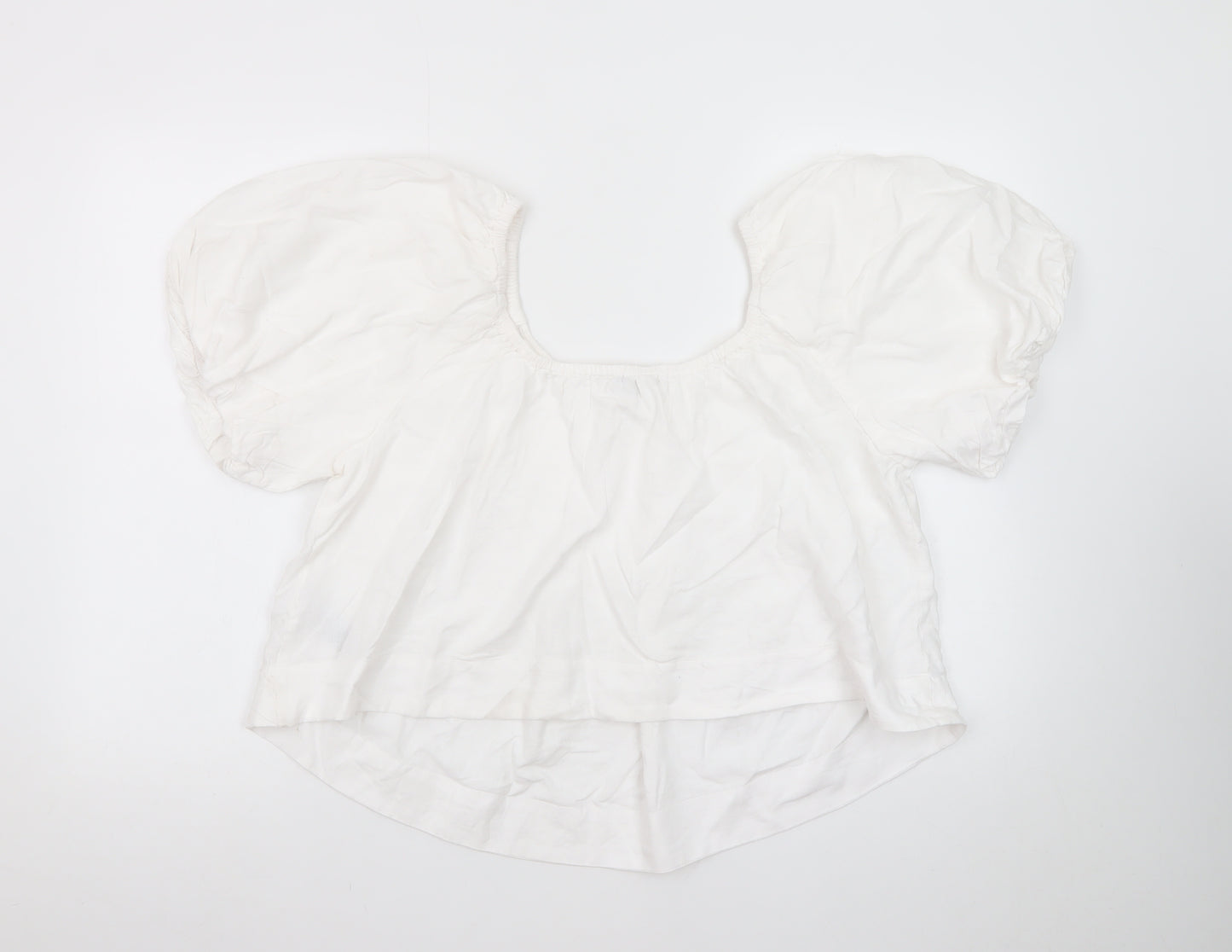Marks and Spencer Women's White Linen Blend Puff Sleeve Blouse Size 12