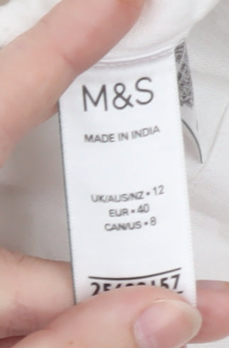 Marks and Spencer Women's White Linen Blend Puff Sleeve Blouse Size 12