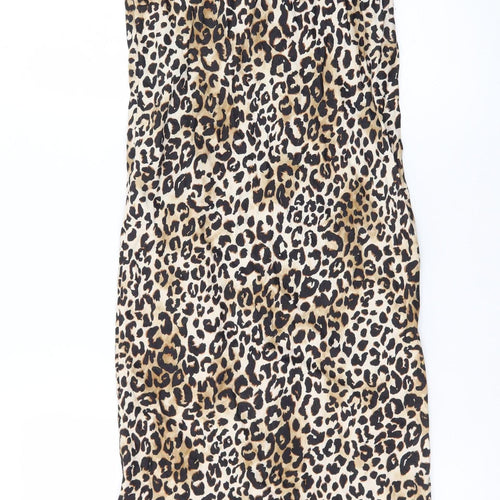 Bershka Women Brown Leopard Print Midi Pencil Skirt XS