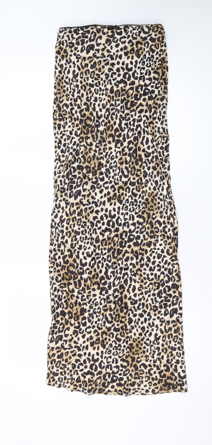 Bershka Women Brown Leopard Print Midi Pencil Skirt XS