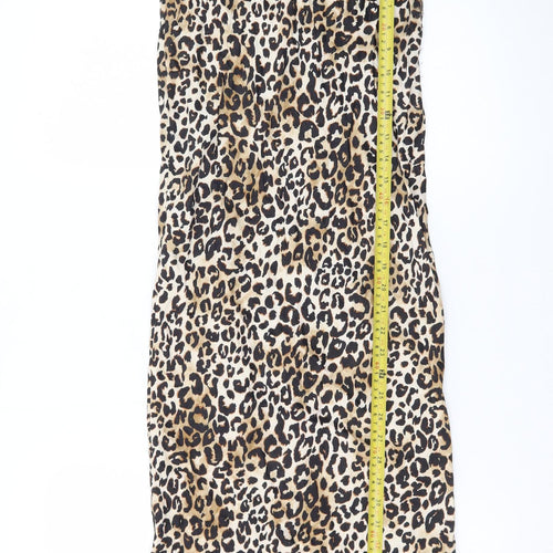 Bershka Women Brown Leopard Print Midi Pencil Skirt XS