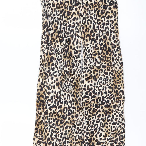 Bershka Women Brown Leopard Print Midi Pencil Skirt XS