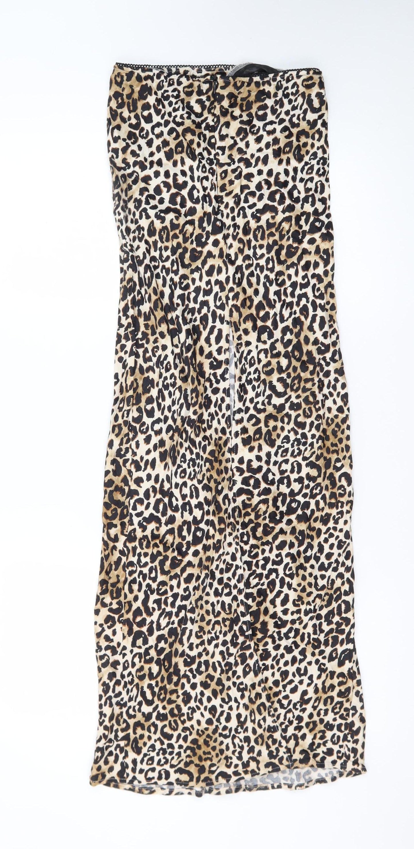 Bershka Women Brown Leopard Print Midi Pencil Skirt XS