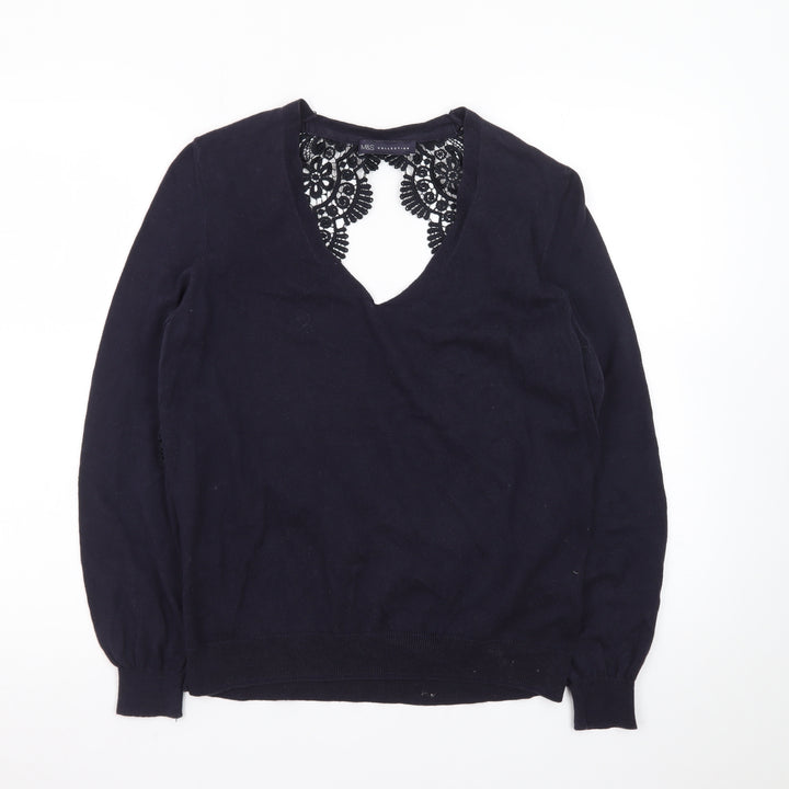 Marks and Spencer Women’s Black Lace V-Neck Cotton Jumper Size 14