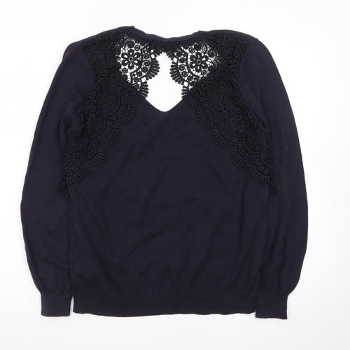 Marks and Spencer Women’s Black Lace V-Neck Cotton Jumper Size 14