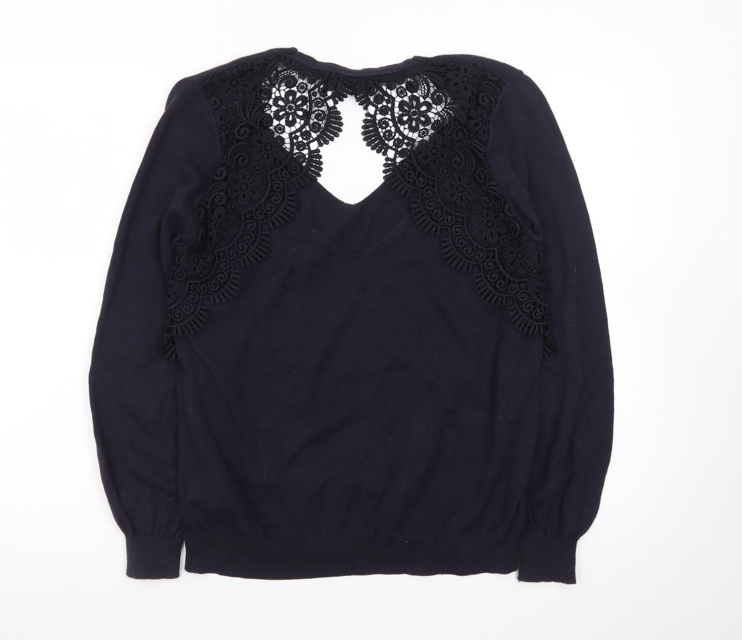 Marks and Spencer Women’s Black Lace V-Neck Cotton Jumper Size 14