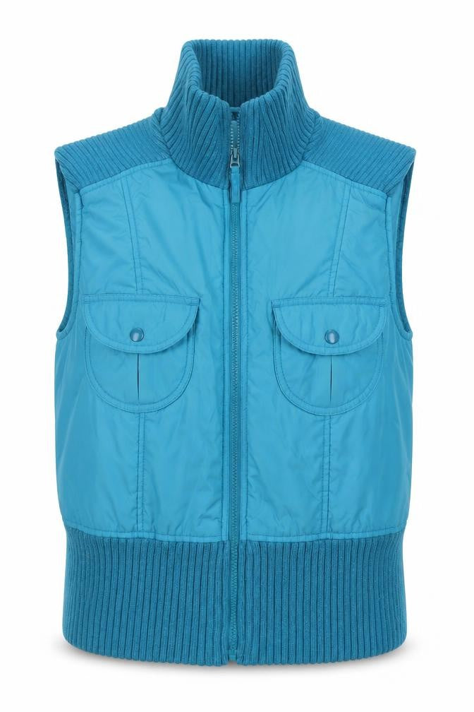 Front view of ALIBI Women Blue, size 14, Sleeveless Puffer Waistcoat