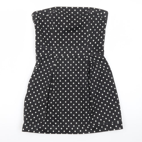 French Connection Women Black Size 10 Strapless Geometric Short Dress