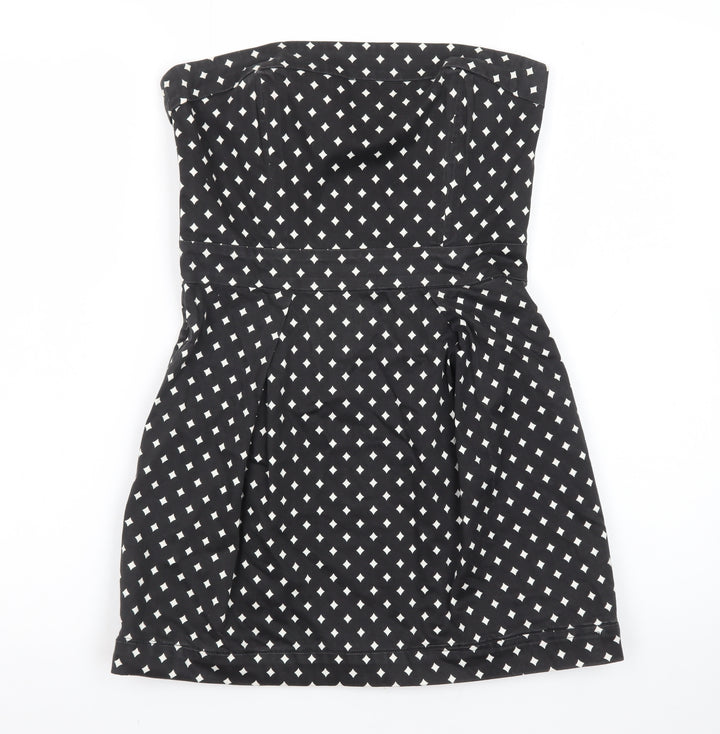 French Connection Women Black Size 10 Strapless Geometric Short Dress