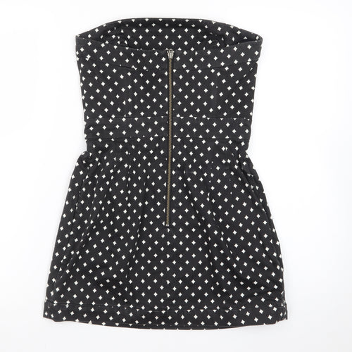 French Connection Women Black Size 10 Strapless Geometric Short Dress