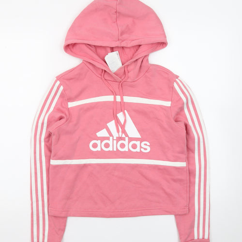 Adidas Womens Pink XS Pullover Hoodie Logo Print Cotton Blend