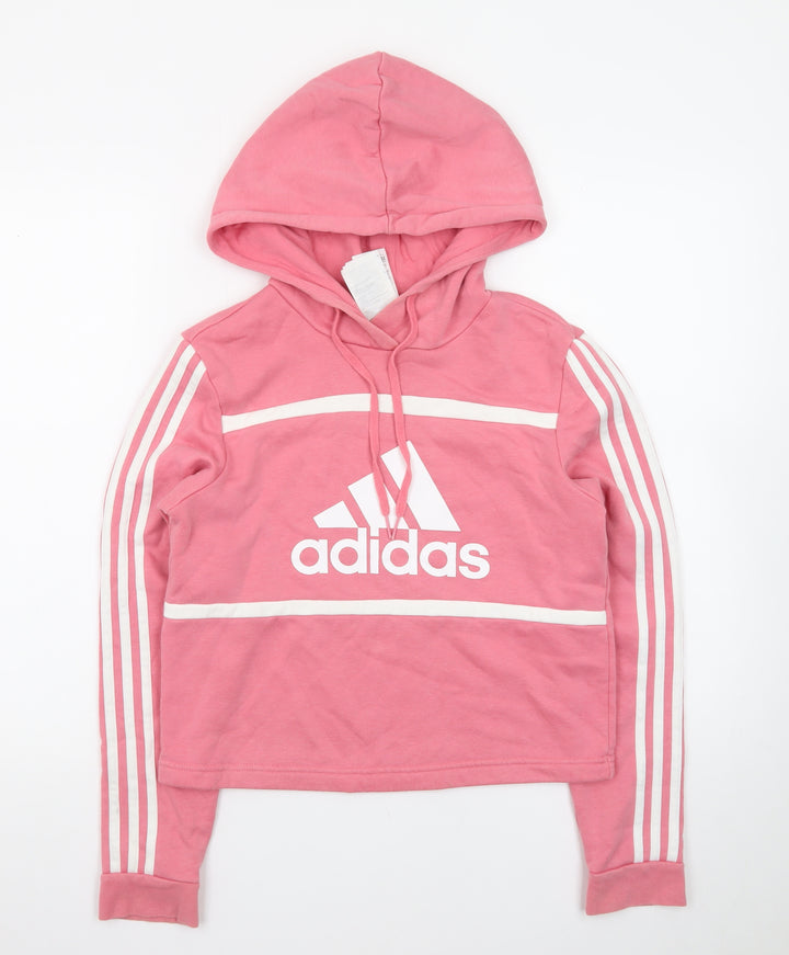 Adidas Womens Pink XS Pullover Hoodie Logo Print Cotton Blend