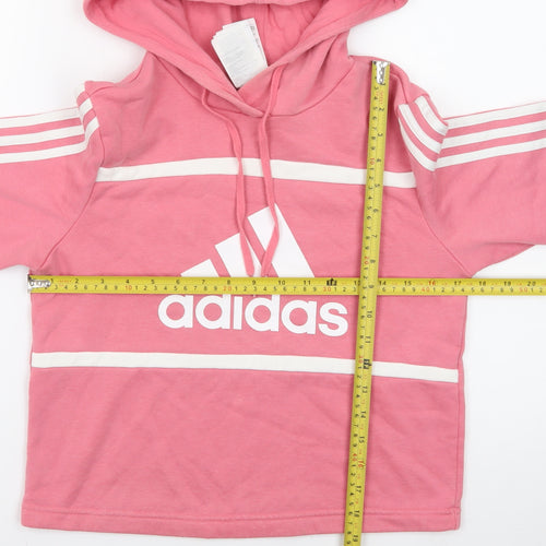 Adidas Womens Pink XS Pullover Hoodie Logo Print Cotton Blend