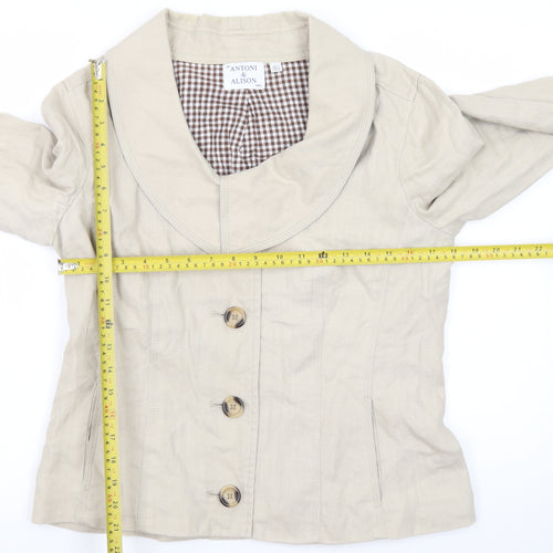 Antoni & Alison Women Beige Linen Blazer UK 14 Classic Buttoned Jacket