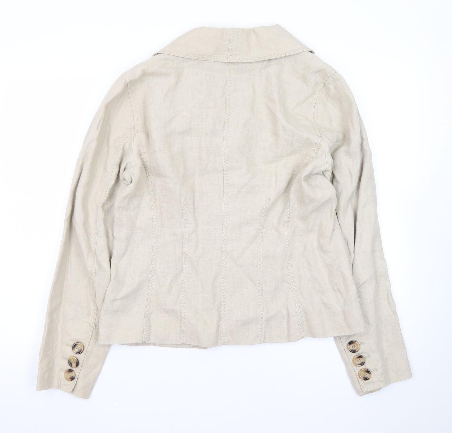 Antoni & Alison Women Beige Linen Blazer UK 14 Classic Buttoned Jacket