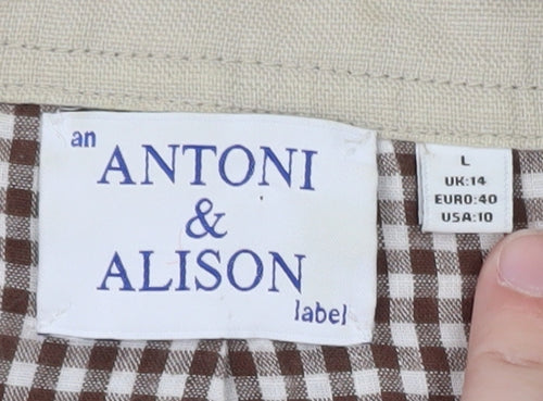 Antoni & Alison Women Beige Linen Blazer UK 14 Classic Buttoned Jacket