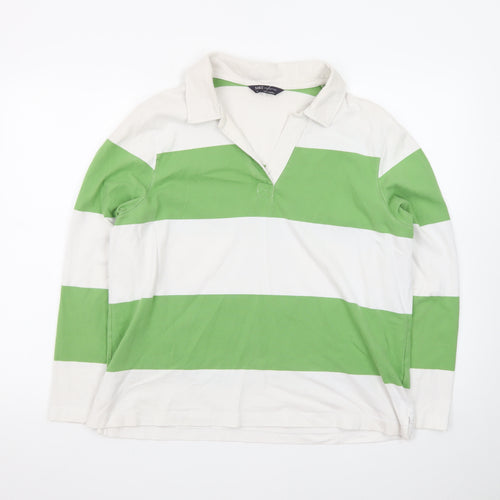 Marks and Spencer Womens Green White Striped Collared Long Sleeve Top Size 18
