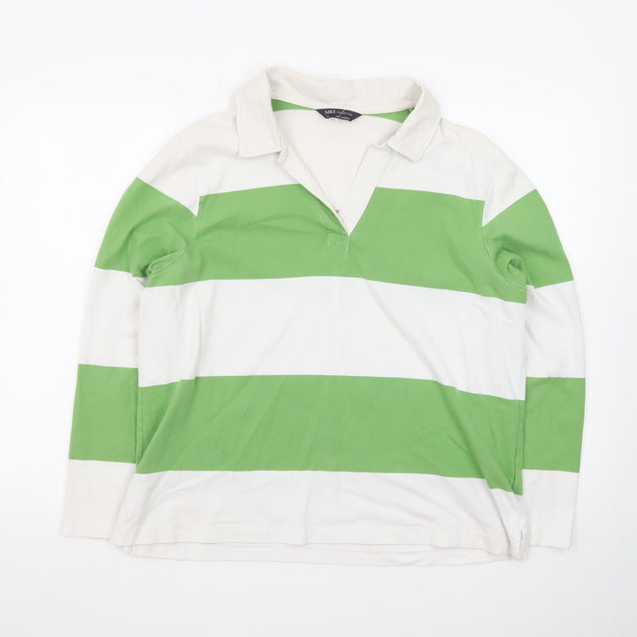 Marks and Spencer Womens Green White Striped Collared Long Sleeve Top Size 18
