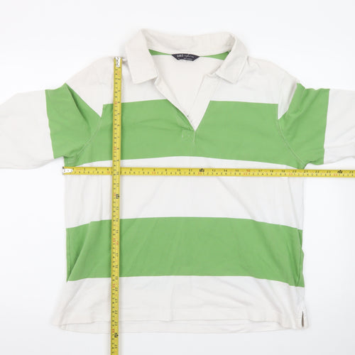 Marks and Spencer Womens Green White Striped Collared Long Sleeve Top Size 18