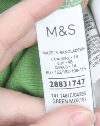 Marks and Spencer Womens Green White Striped Collared Long Sleeve Top Size 18