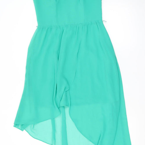 Oasis Womens Green Hi-Low Chiffon Lace Fit & Flare Dress Size 10