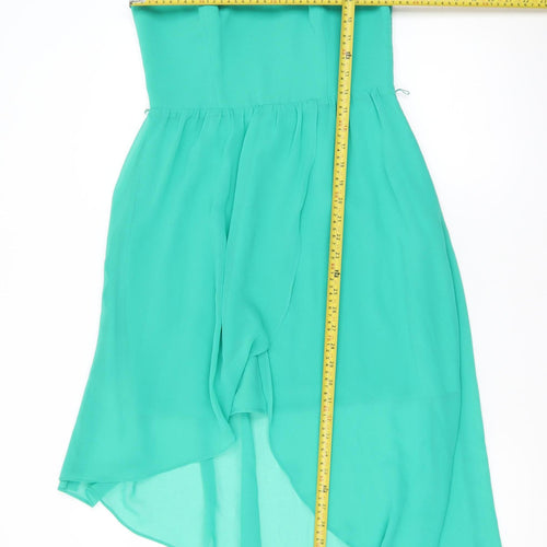 Oasis Womens Green Hi-Low Chiffon Lace Fit & Flare Dress Size 10