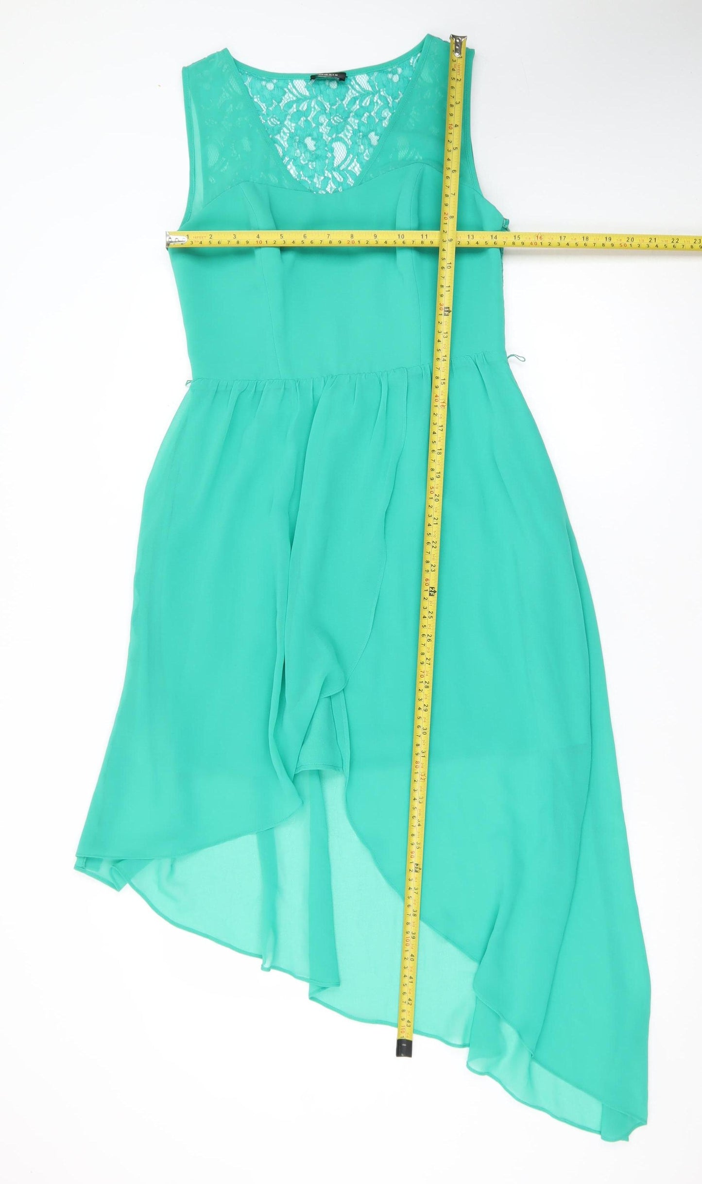 Oasis Womens Green Hi-Low Chiffon Lace Fit & Flare Dress Size 10