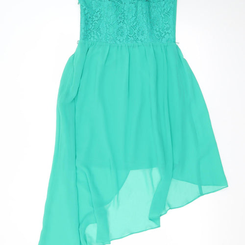 Oasis Womens Green Hi-Low Chiffon Lace Fit & Flare Dress Size 10
