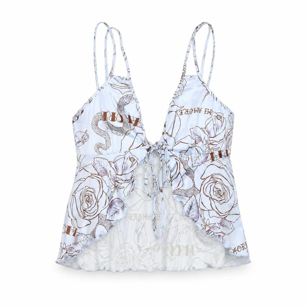 Front view of ASOS DESIGN Women's Blue Floral Camisole Top, size 10