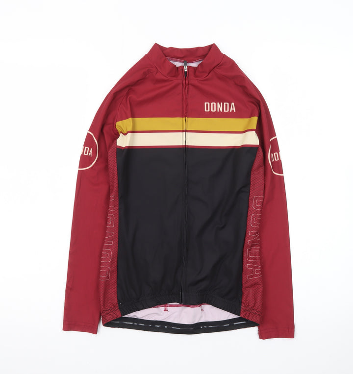 Donda Men's Red Cycling Jersey S Long Sleeve Quick Dry Zip Top