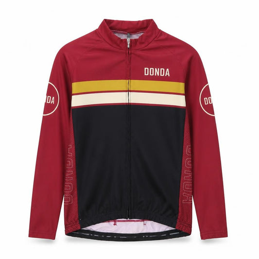 Donda Men's Red Cycling Jersey S Long Sleeve Quick Dry Zip Top