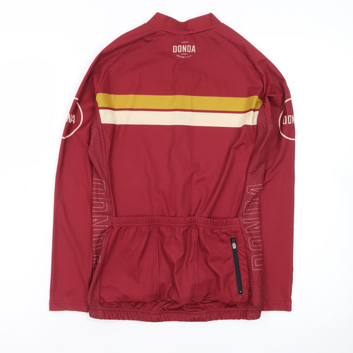 Donda Men's Red Cycling Jersey S Long Sleeve Quick Dry Zip Top