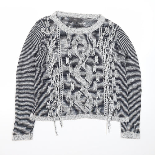 Next Women Grey Chunky-Knit Fringe Pullover Jumper Size 12