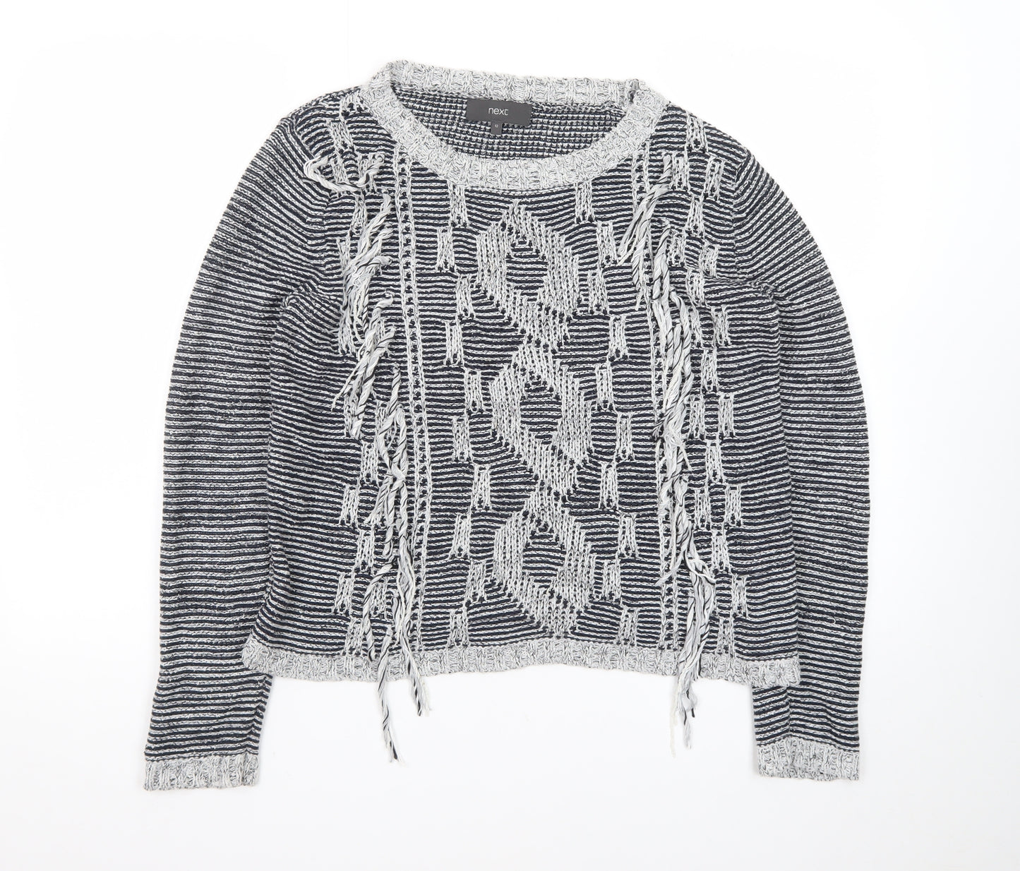 Next Women Grey Chunky-Knit Fringe Pullover Jumper Size 12