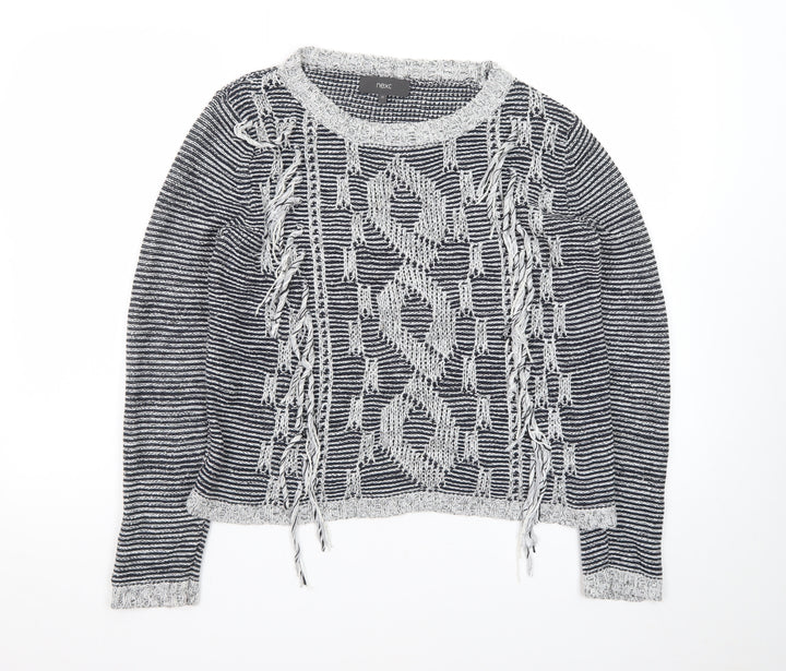 Next Women Grey Chunky-Knit Fringe Pullover Jumper Size 12
