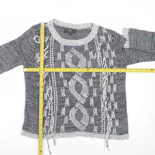 Next Women Grey Chunky-Knit Fringe Pullover Jumper Size 12