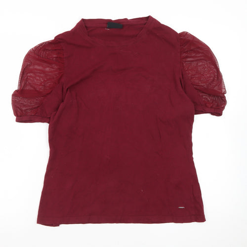 Diesel Women's Red Puff Sleeve Cotton Crew Neck T-Shirt L