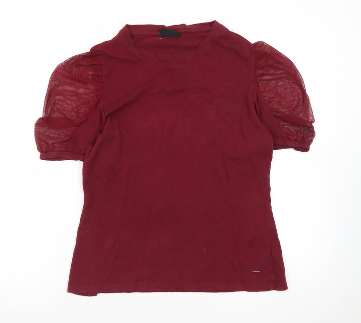 Diesel Women's Red Puff Sleeve Cotton Crew Neck T-Shirt L