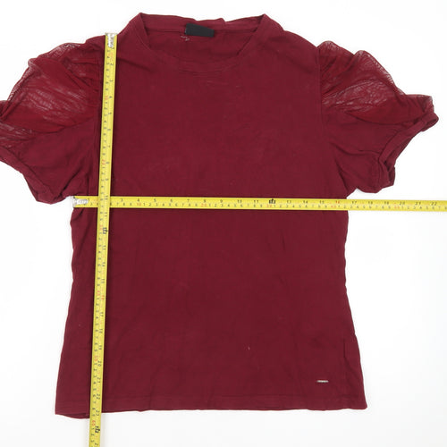 Diesel Women's Red Puff Sleeve Cotton Crew Neck T-Shirt L