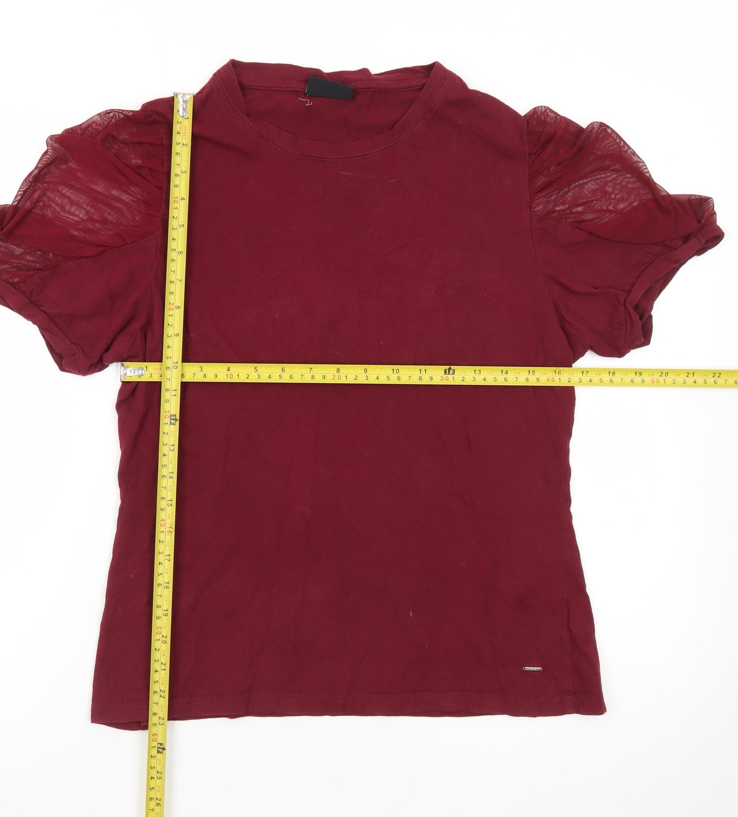 Diesel Women's Red Puff Sleeve Cotton Crew Neck T-Shirt L