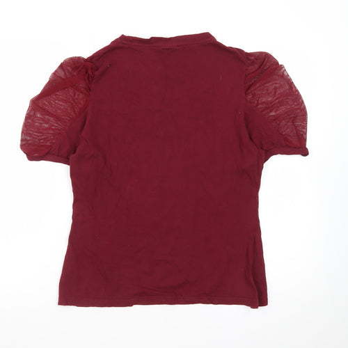 Diesel Women's Red Puff Sleeve Cotton Crew Neck T-Shirt L