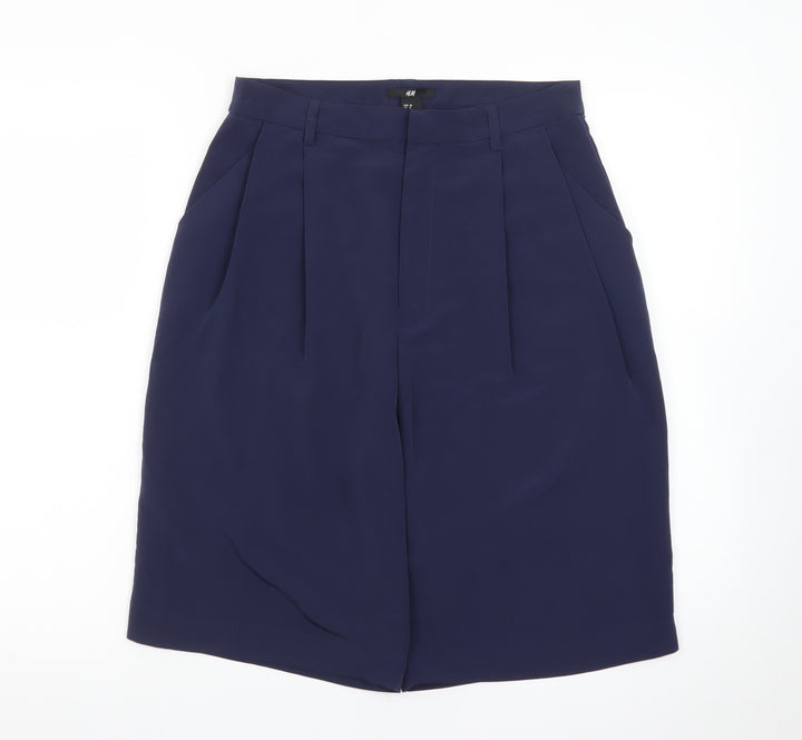 H&M Women Blue Size 10 Bermuda Pleated High Rise Shorts